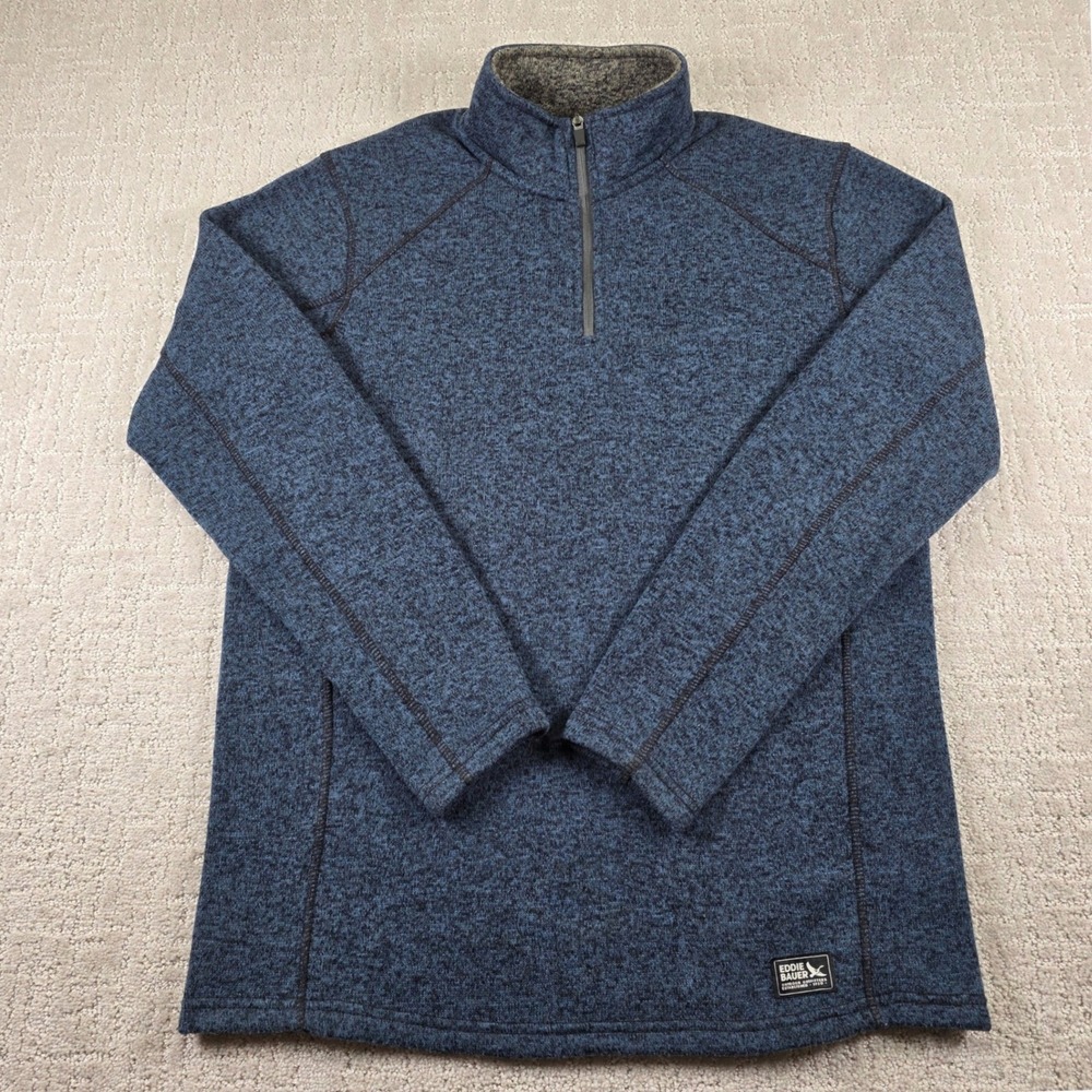 Eddie Bauer Mens Large Tall Blue Marl Quarter Zip Fleece Lined Sweater Pullover